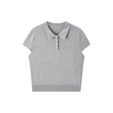 Women's Polo-Collar Knit Pullover with Cap Sleeves